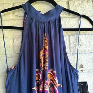 MSK MAXI HALTER DRESS with BOW SZ S  side slits navy blue gold fushia creme NWT